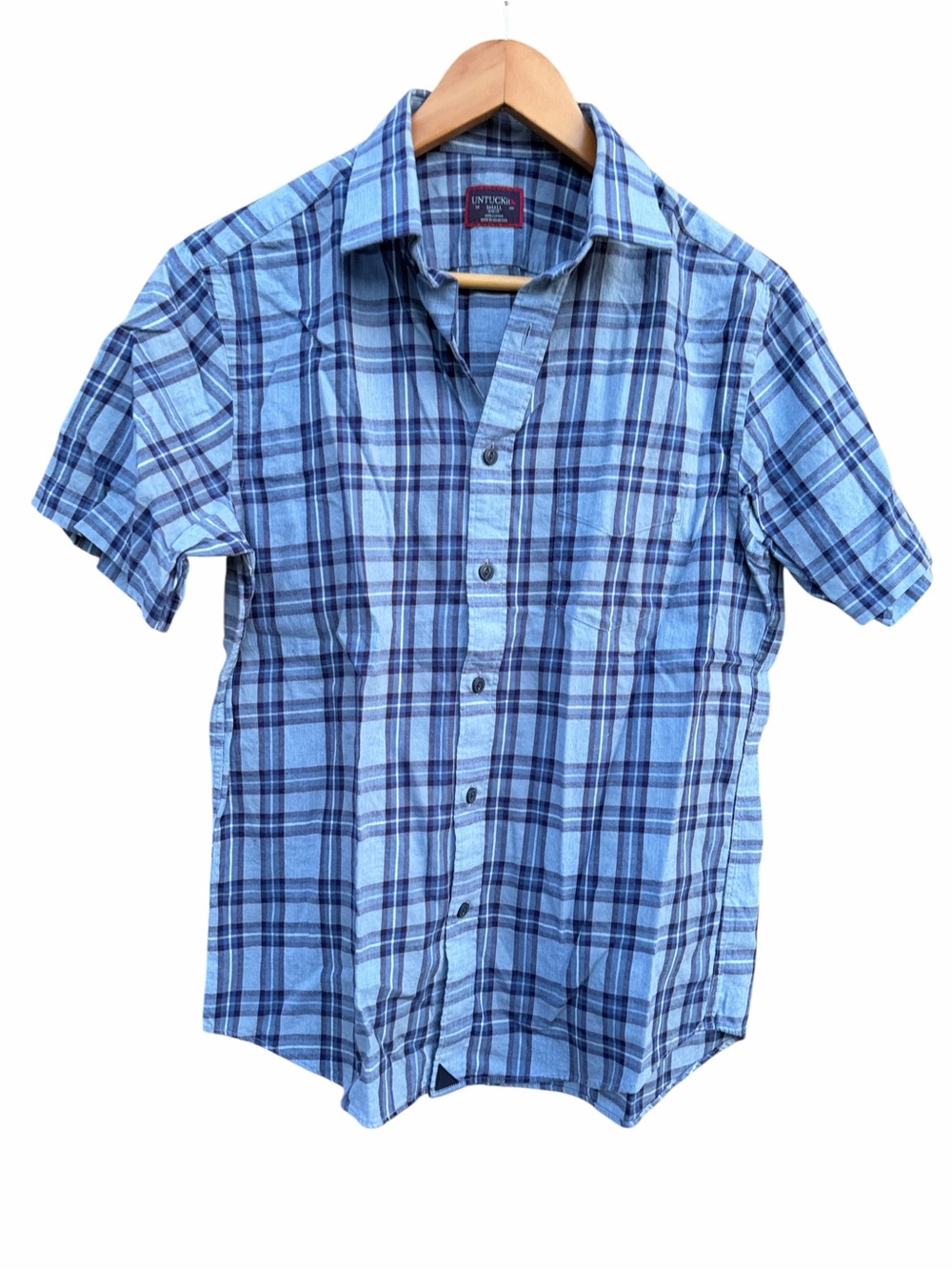 UnTUCKit blue plaid shirt short sleeve size small Slim fit